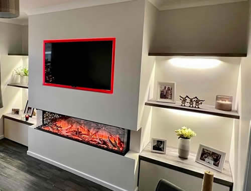 fire and tv intergration in a media wall Bury